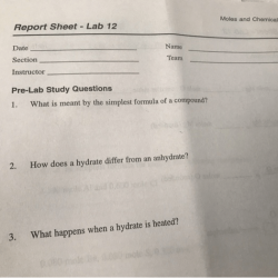 Moles and chemical formulas report sheet answers